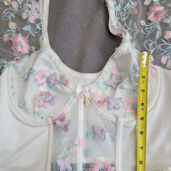 Cropped Top Womens Large Underwire Corsette Embroidered Bufferflies Floral - Picture 4 of 15